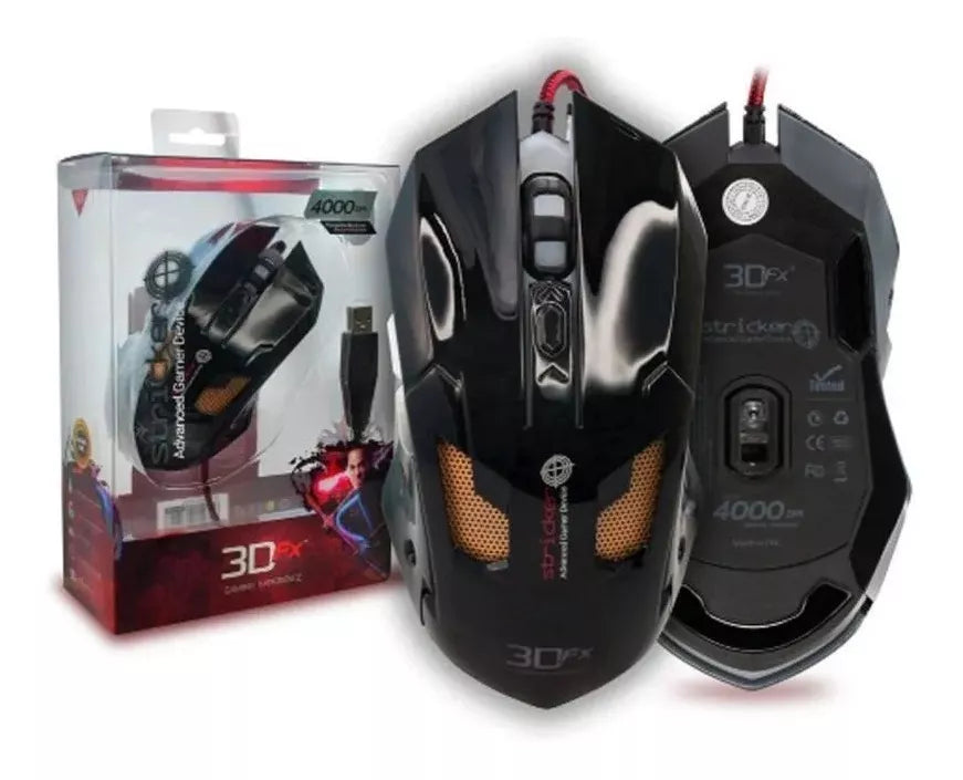 Mouse Gamer 3dfx Stricker 6 Botones 4000 Dpi Negro