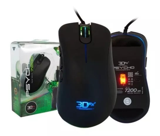 Mouse Gamer 3dfx Psycho 8795 6 Botones 7200dpi Usb Negro