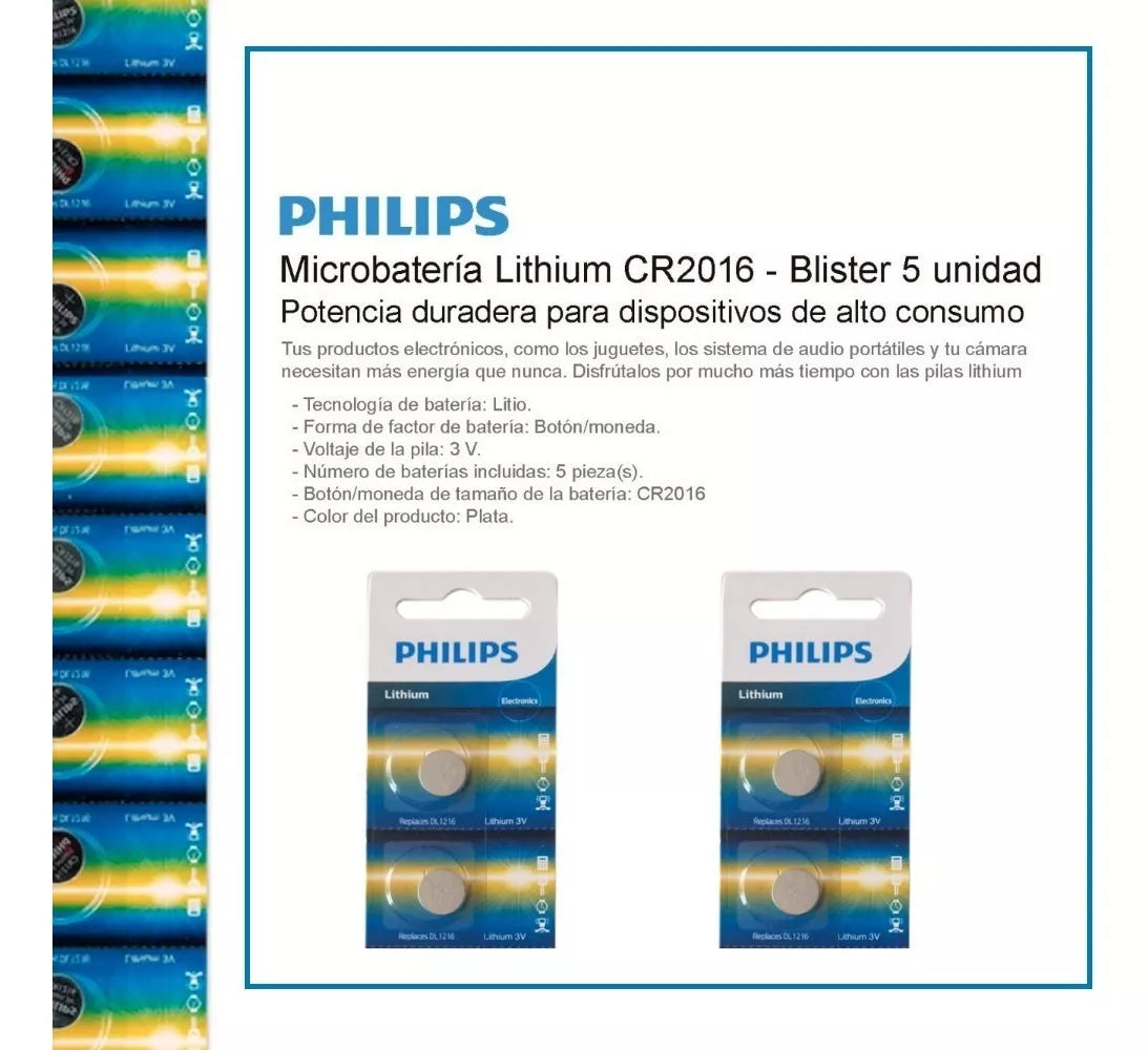 Pila Cr-2016 Philips Tira 5 Pilas