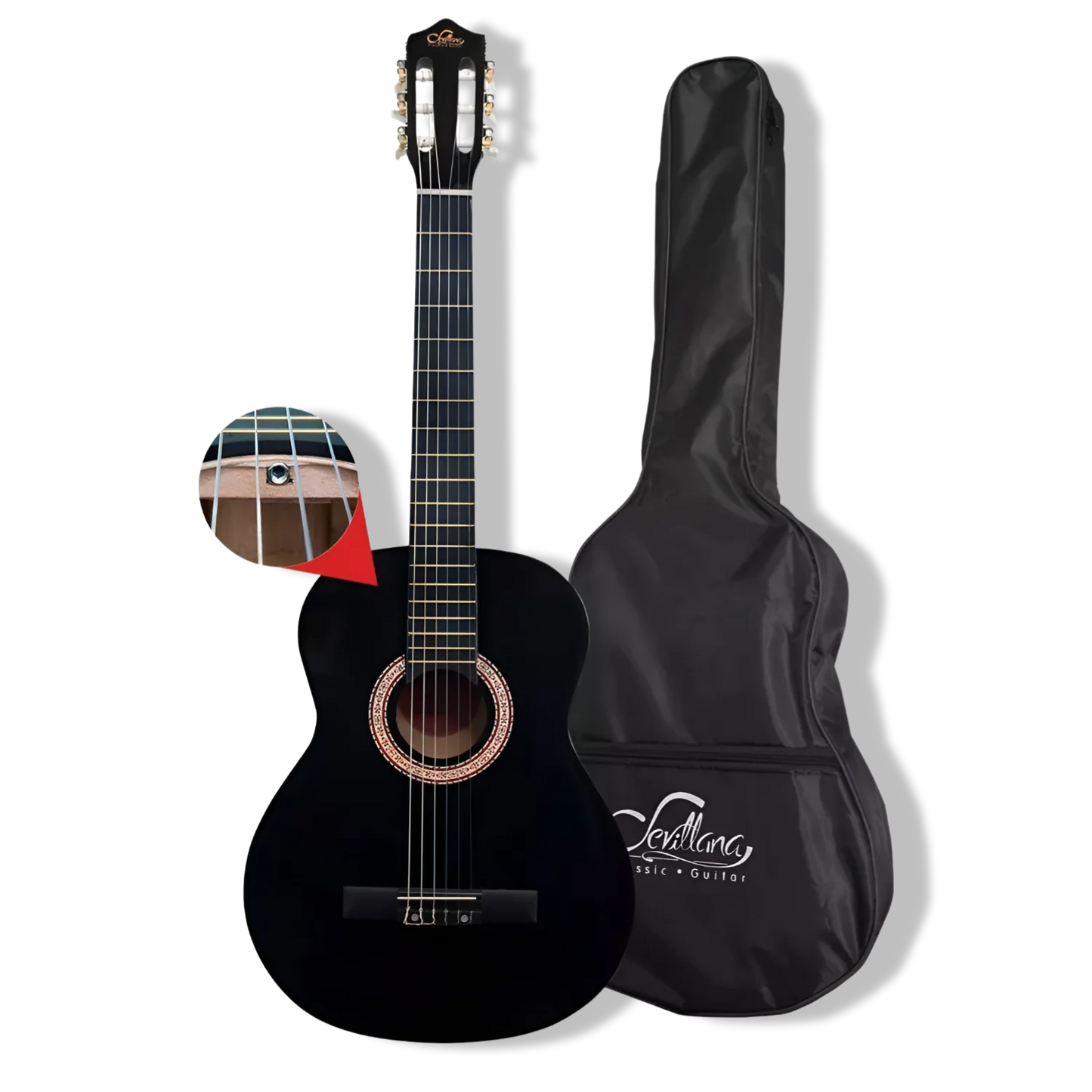 Guitarra Clásica Sevillana 39" Negro con Alma + Funda [8448] - Nuevo